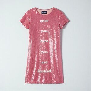 Mua Mua Dolls Pink Sequin Mini Dress Graphic Party Dress XS NWOT